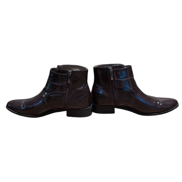 Franco Sarto Burgundy Patent Leather Ankle Boots with Buckle and Side Zip up - Picture 5 of 6